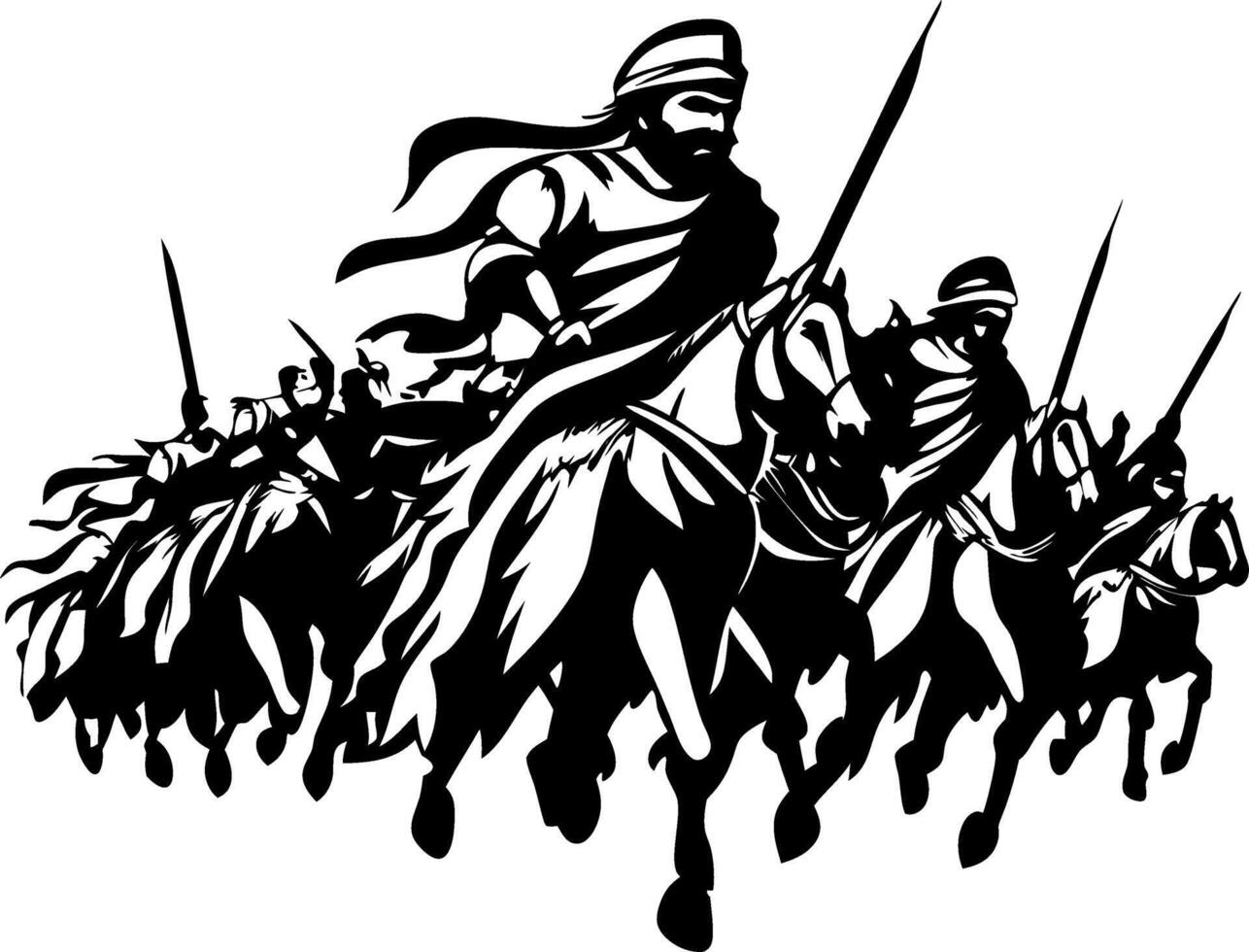 Warriors on Horses Charging Forward with Swords for Action Themes and Dynamic Designs vector