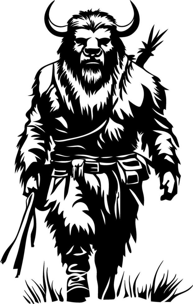 Fierce Warrior Yeti in Nature Holding Staff Ideal for Tattoo Design and Graphic Art Projects vector