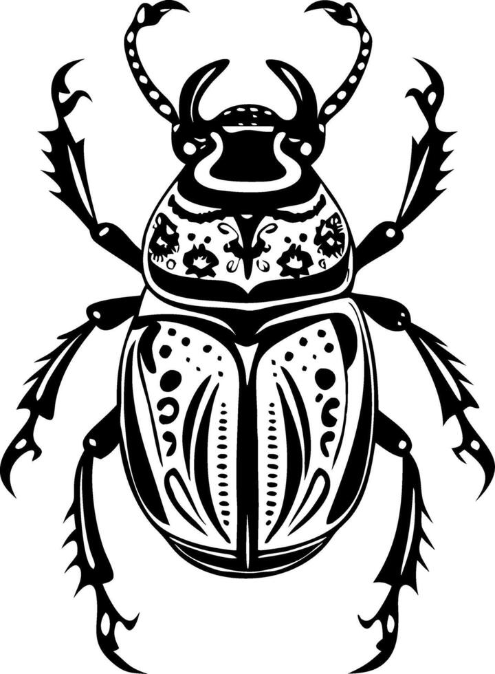 Intricate Black Beetle Illustration for Tattoo Design and Coloring Book Art vector