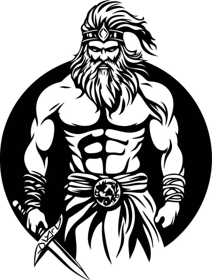 Powerful Warrior Figure with Sword and Muscular Build for Tattoo or Graphic Design vector