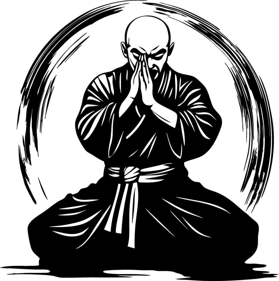 Meditating Monk Graphic Symbolizing Inner Peace and Spirituality for Designs and Tattoos vector