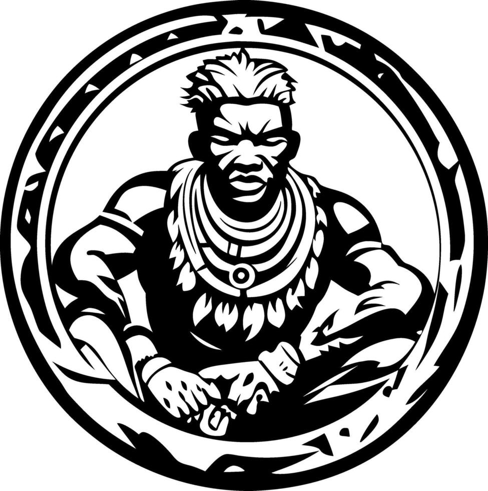 African Warrior Sitting in Circular Frame Tribal Art Illustration for Tattoos and Graphic Design vector