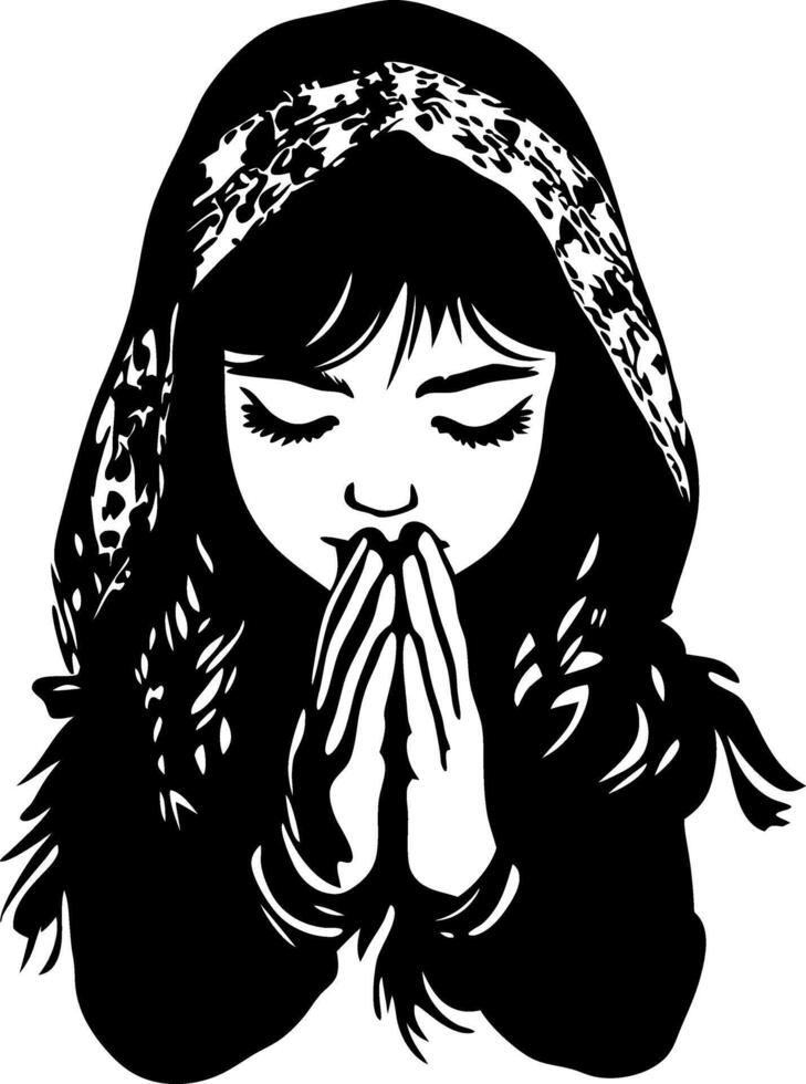 Praying Girl Silhouette with Headscarf in Contemplation for Spiritual and Artistic Use vector