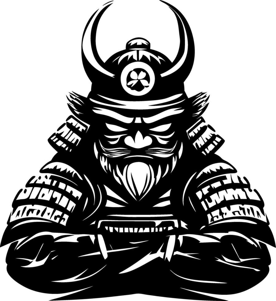 Traditional Japanese Samurai Warrior Design for Tattoo and Coloring Book Art vector