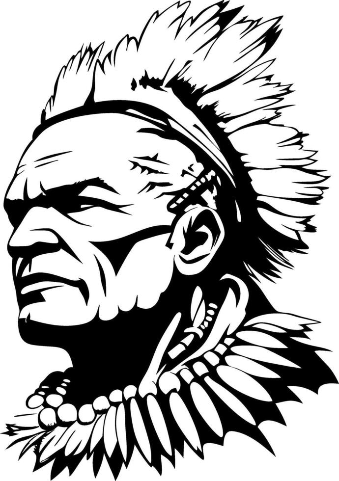 Native American Warrior Profile with Feathered Headdress Ideal for T-Shirt Designs and Tattoos vector
