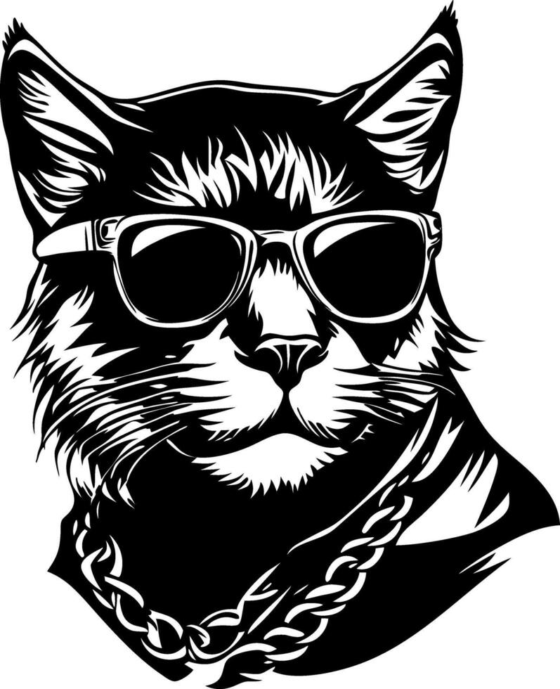Cool Cat Wearing Sunglasses and Chain Necklace Illustration for Fun Designs vector