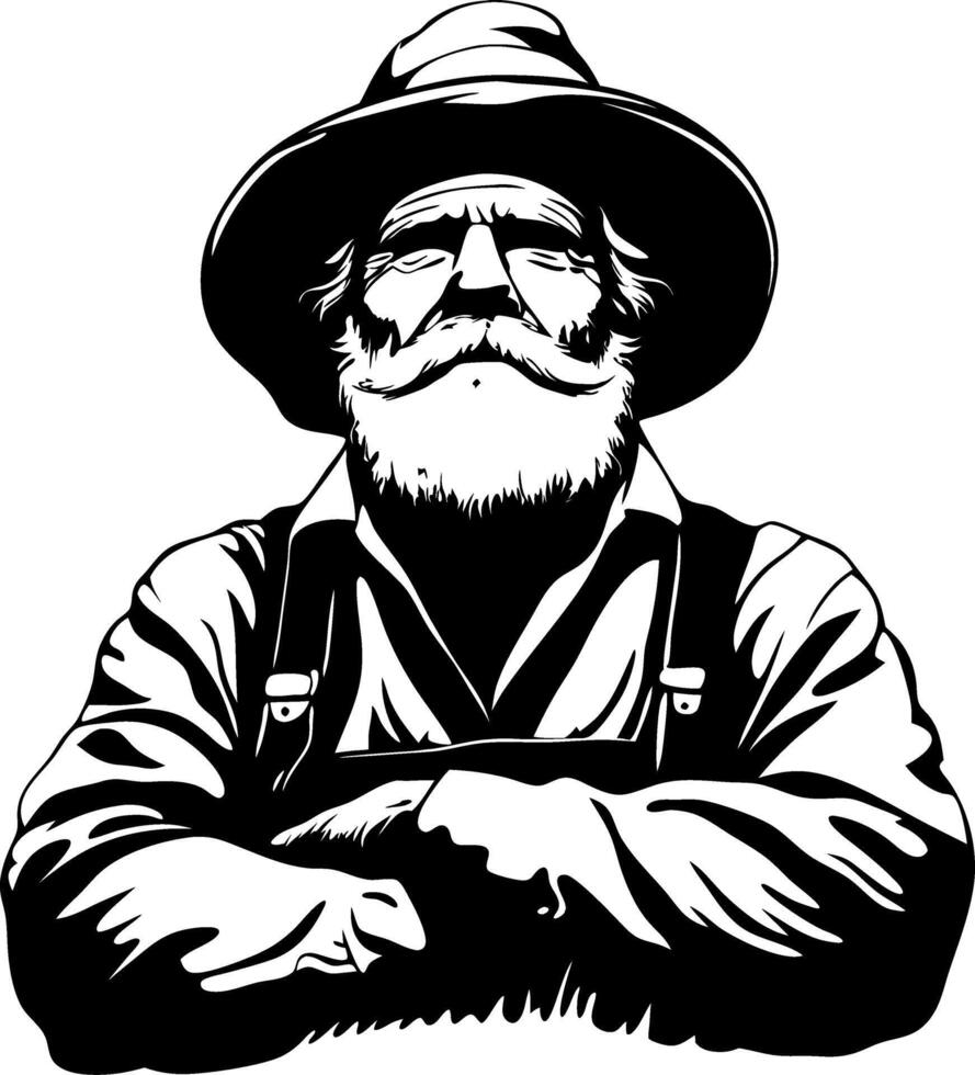 Vintage Farmer Illustration with Beard and Hat for Rustic Decor and Tattoo Designs vector