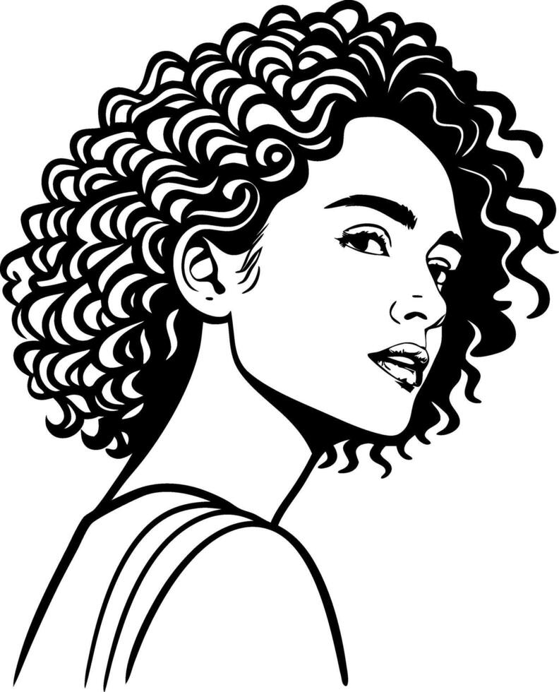 Elegant Curly Haired Woman Side Profile Illustration for Fashion and Beauty Designs vector