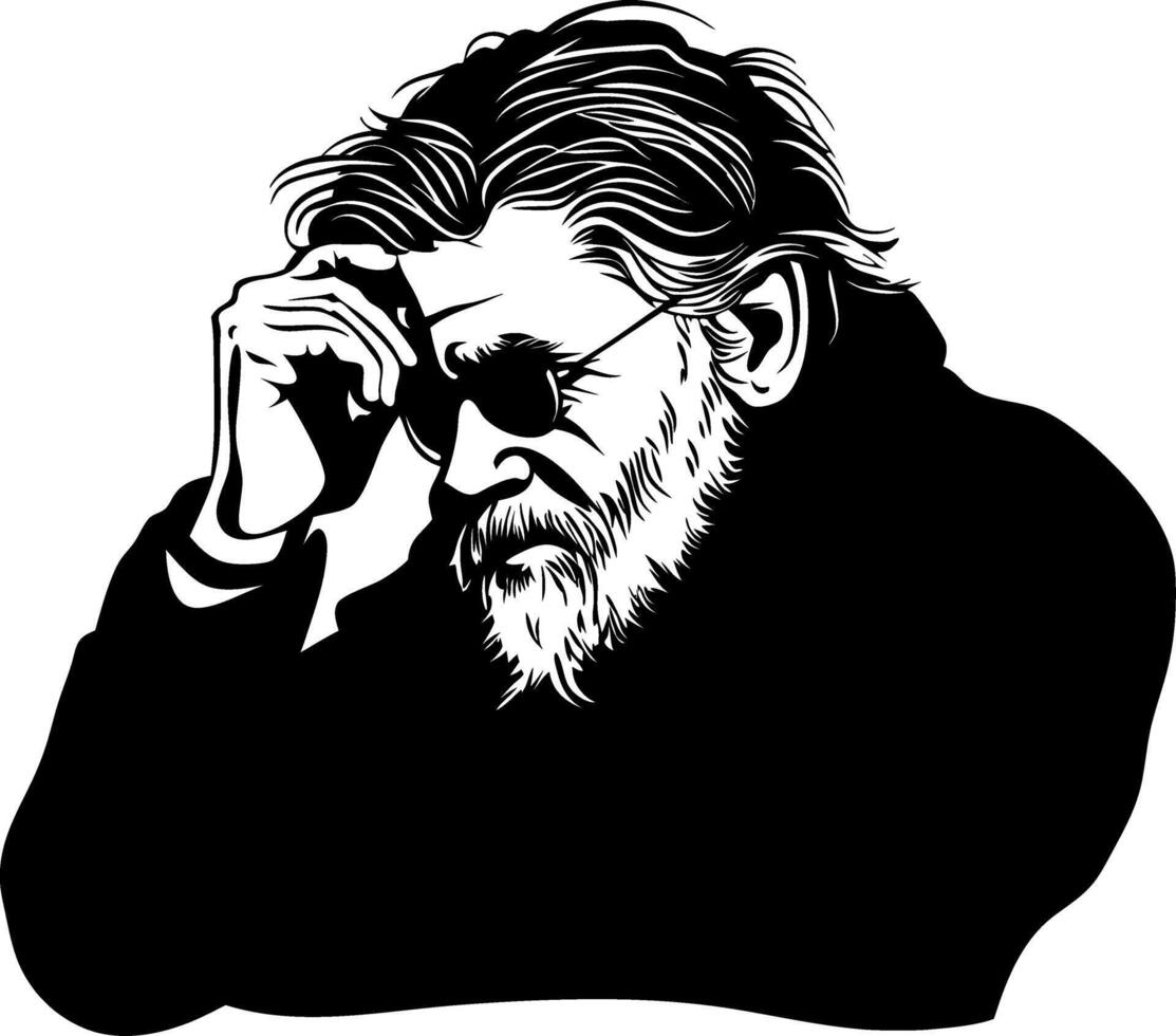 Thoughtful Elderly Man with Glasses Contemplating Life Illustration for Creative Projects vector