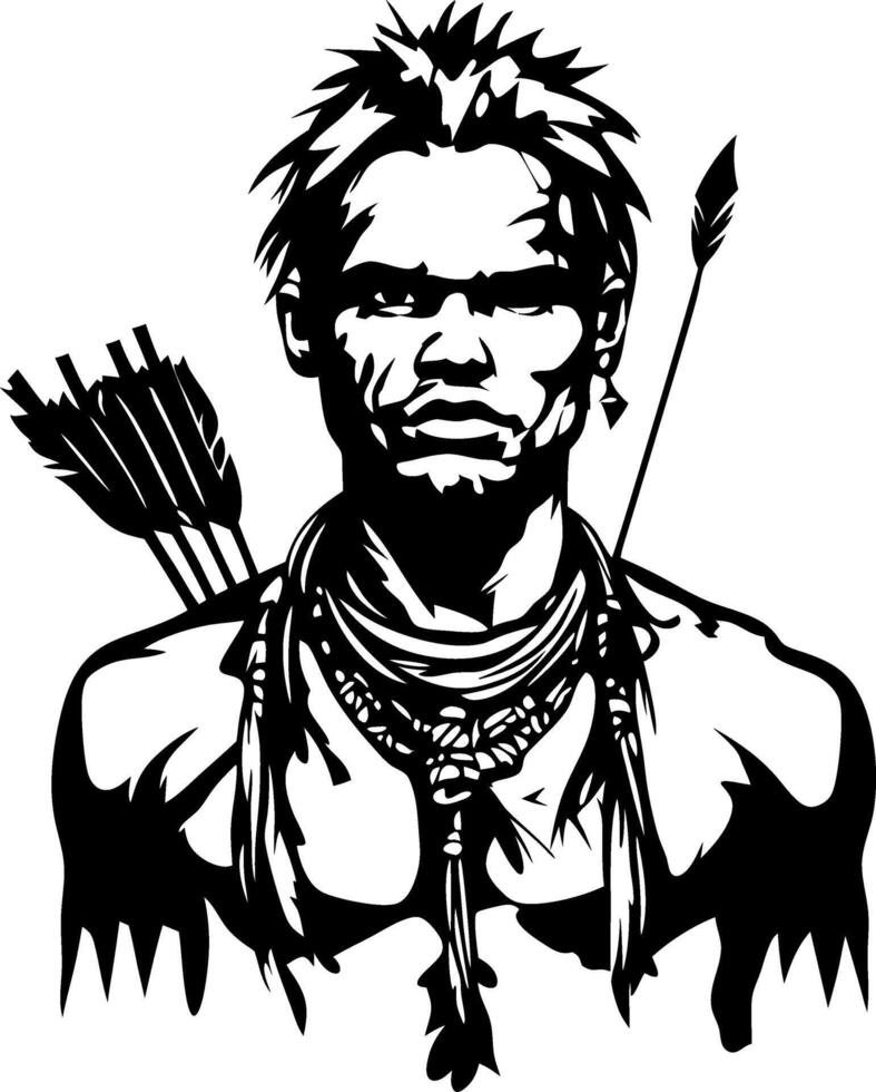 Warrior Portrait with Arrows Tribal Design for Tattoos and Illustrations vector