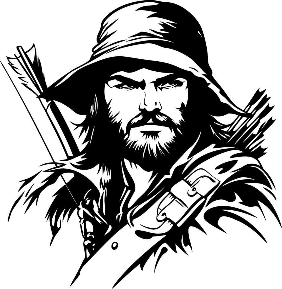 Detailed Vintage Archer Portrait with Quiver and Brave Expression for Tattoo Design and Crafts vector