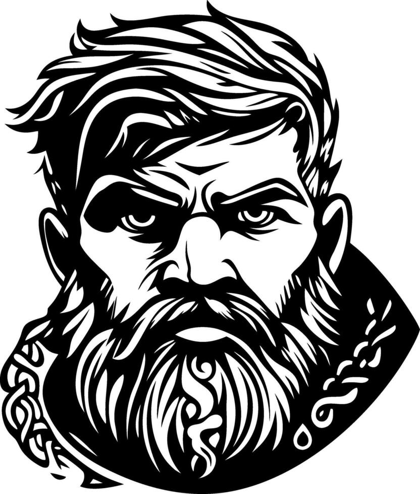 Intricate Vintage Male Portrait with Beard and Intense Expression for Tattoo and Design Use vector