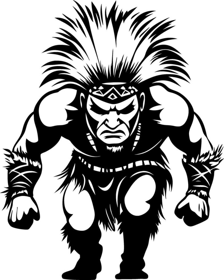 Powerful Warrior with Tribal Tattoos and Wild Hair Perfect for Tattoo Designs and Coloring Books vector