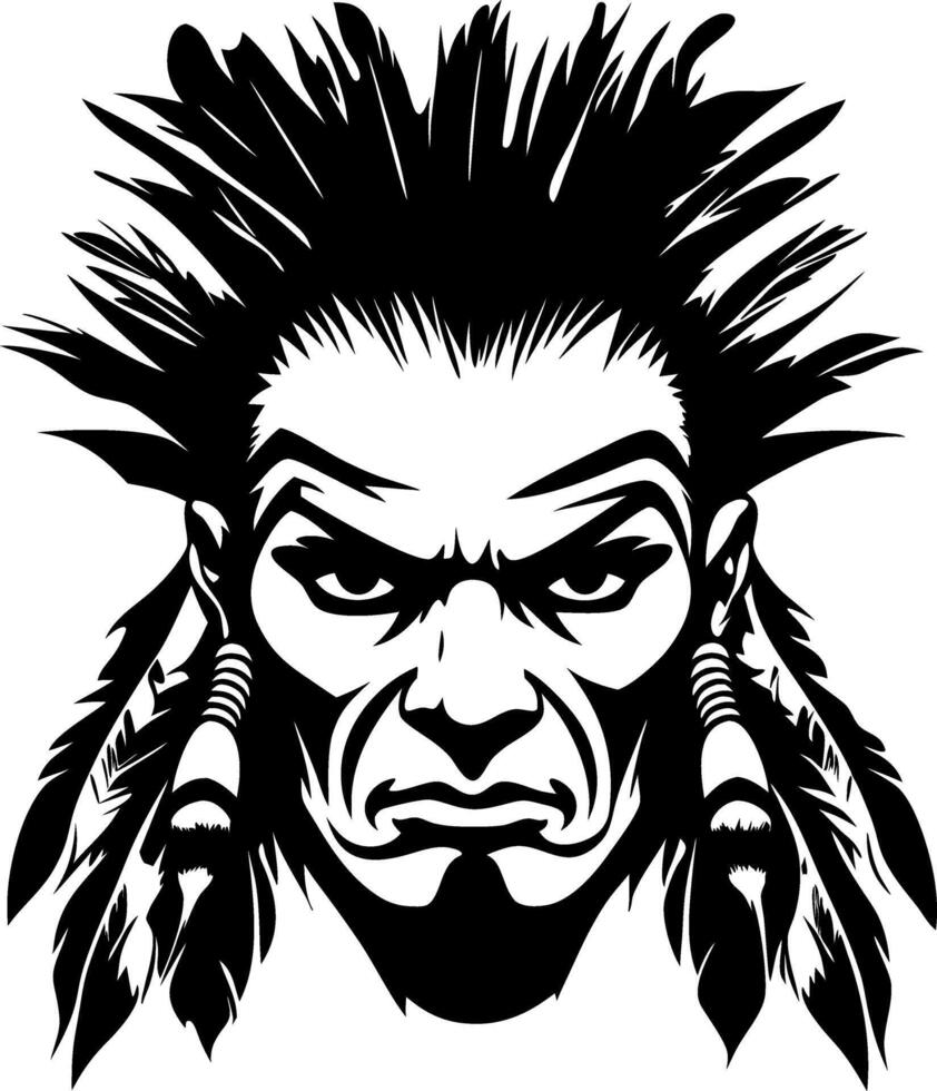 Intense Warrior Face with Feathers Bold Native American Tribal Art Design vector