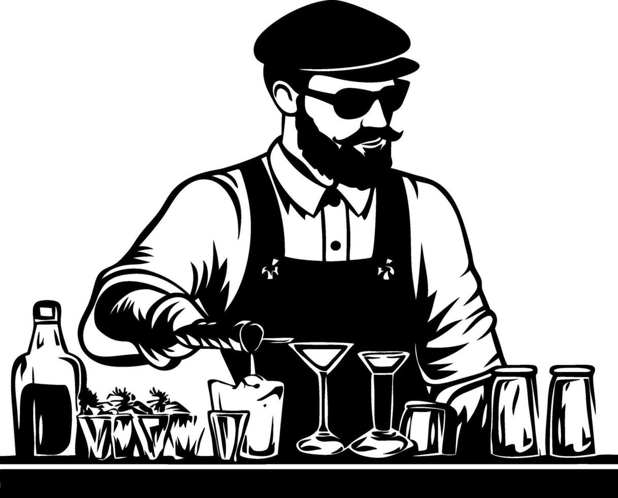Vintage Bartender Mixing Cocktails in Retro Style Perfect for Bar Decor or Illustration vector