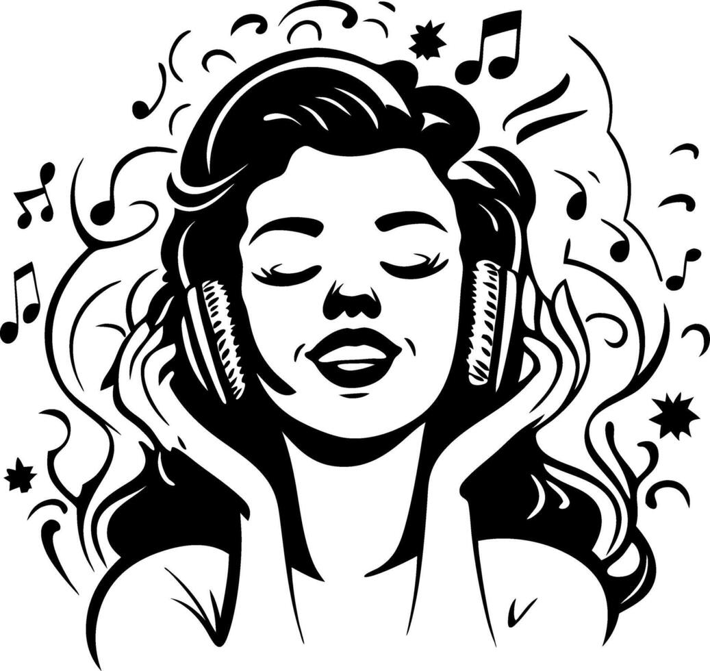 Happy Woman Enjoying Music with Headphones and Musical Notes Designed for Creative Projects vector