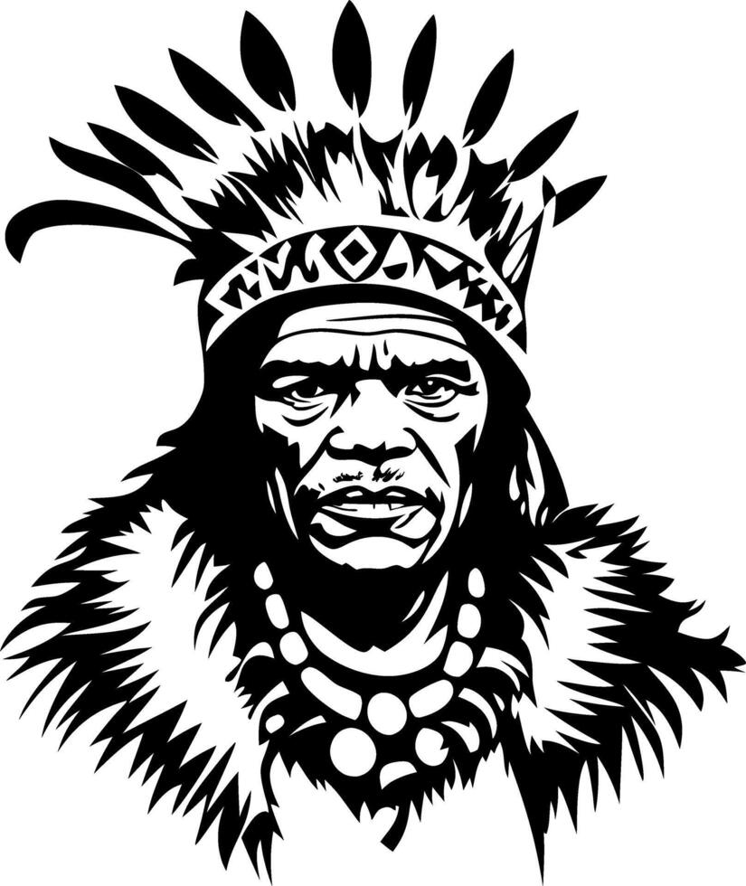 Powerful Indigenous Warrior with Feathered Headdress and Tribal Jewelry Art vector