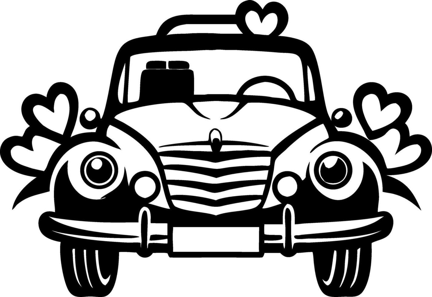 Charming Wedding Car Illustration with Love Hearts Perfect for Crafts and Wedding Themes vector