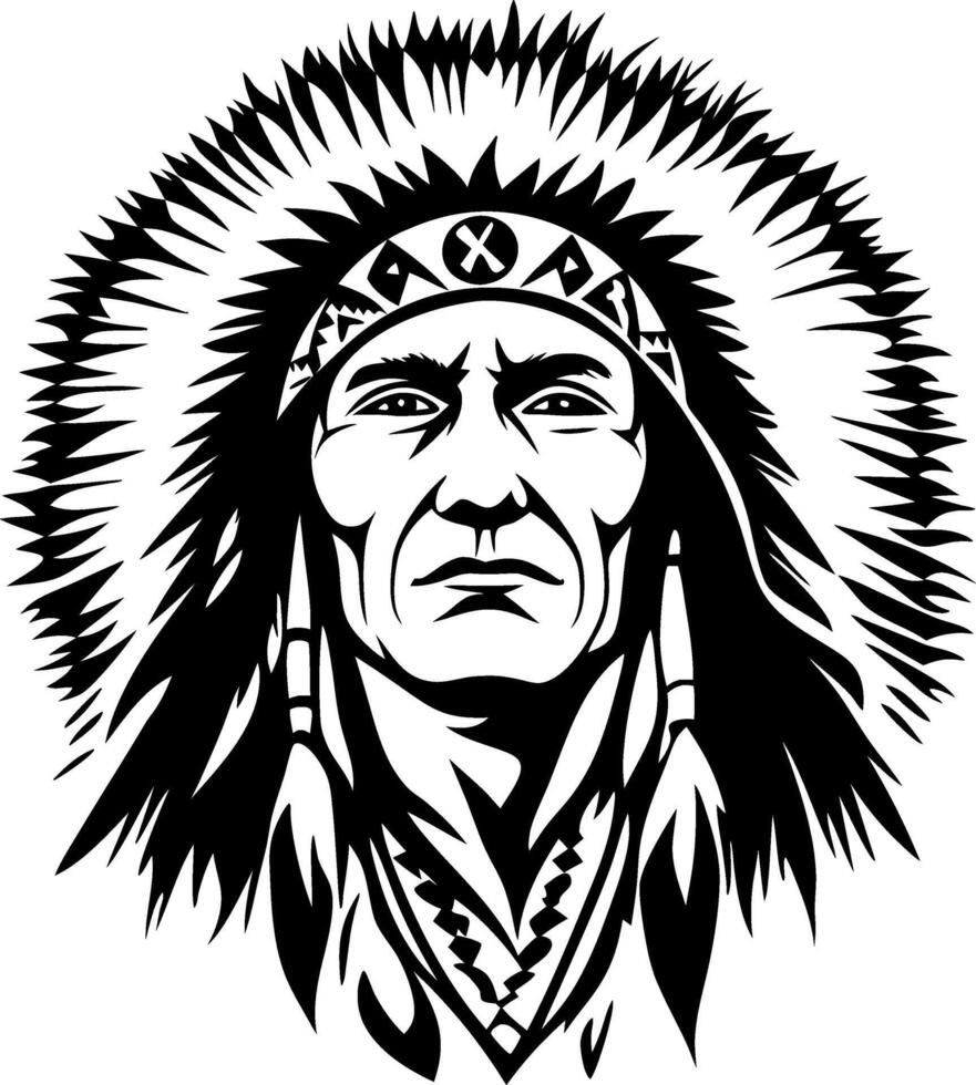 Native American Chief Silhouette Art for Tattoo Design and Coloring Pages vector