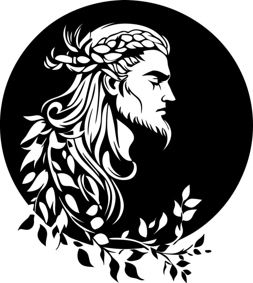 Majestic Male Profile Silhouette with Leaves and Floral Crown for Nature Inspired Designs vector