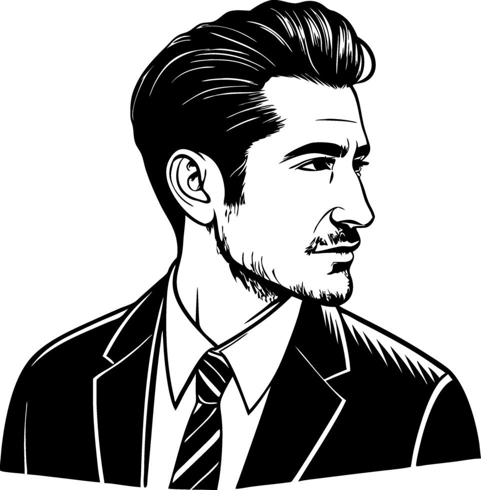 Stylish Man in Suit Profile Portrait Design for Fashion Tattoos and Illustrations vector