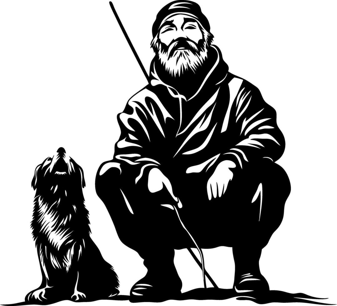 Hunter and Dog Illustration Perfect for Outdoor Adventure Themes and Tattoo Design vector