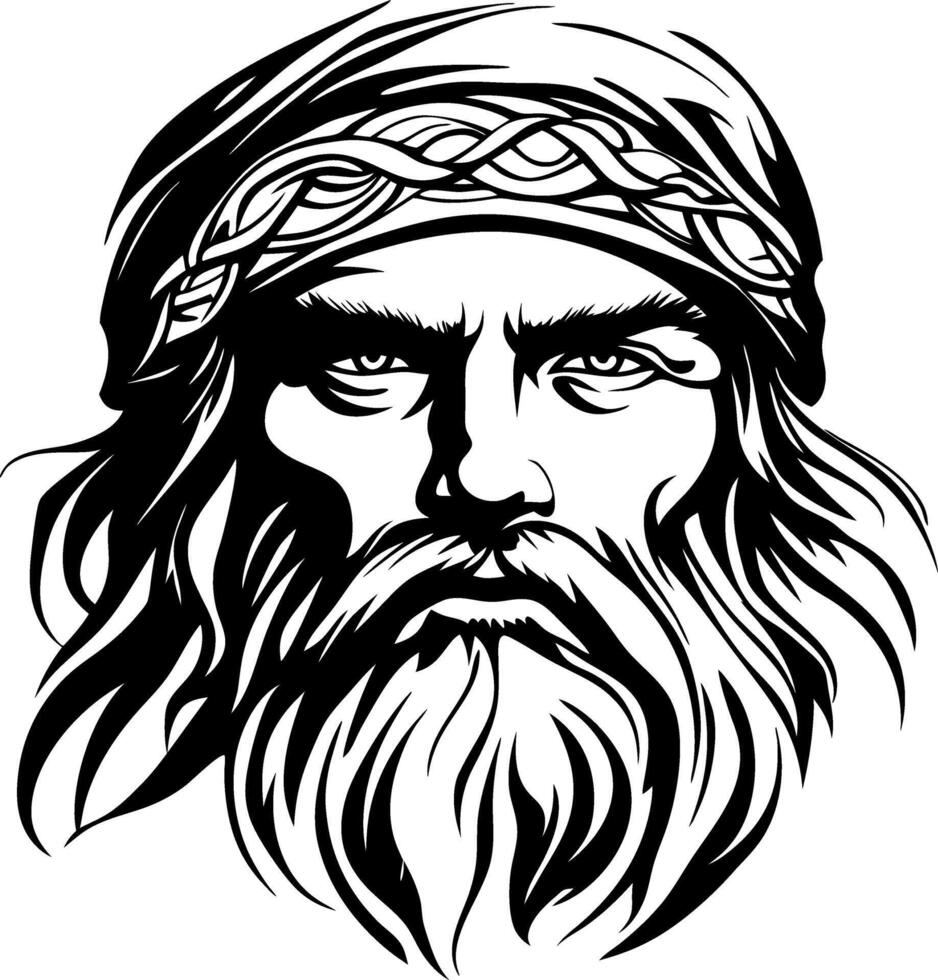 Intricate Bearded Man Portrait with Bandana and Long Hair Perfect for Tattoo Design and Illustrations vector