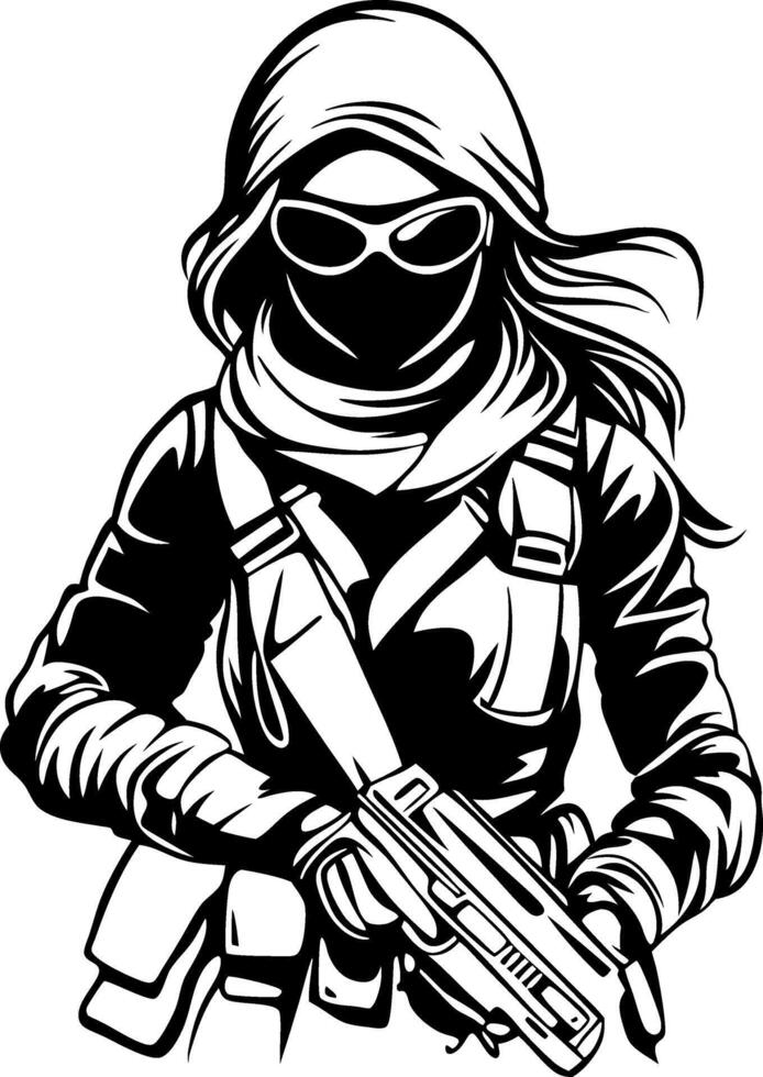 Courageous Female Warrior with Tactical Gear and Firearm for Action and Adventure Designs vector