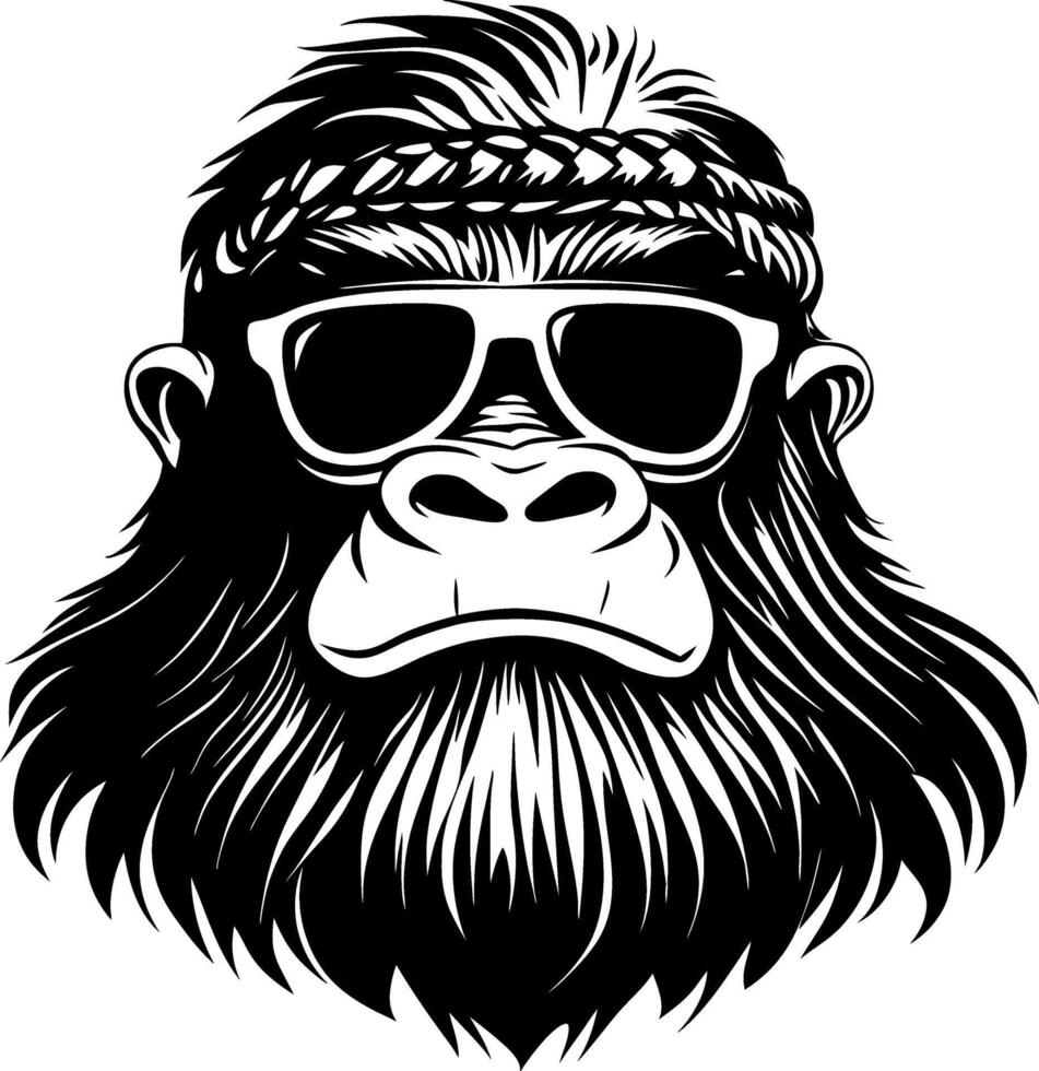 Stylized Gorilla Face with Sunglasses and Braided Hair for Unique Tattoo and Apparel Designs vector