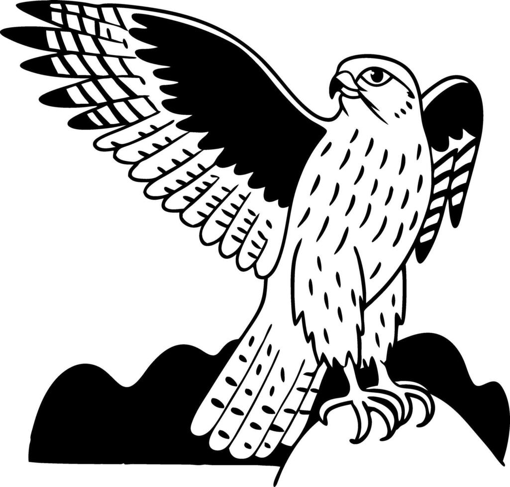 Majestic Hawk Illustration with Outstretched Wings Perfect for Tattoo or Coloring Book Design vector