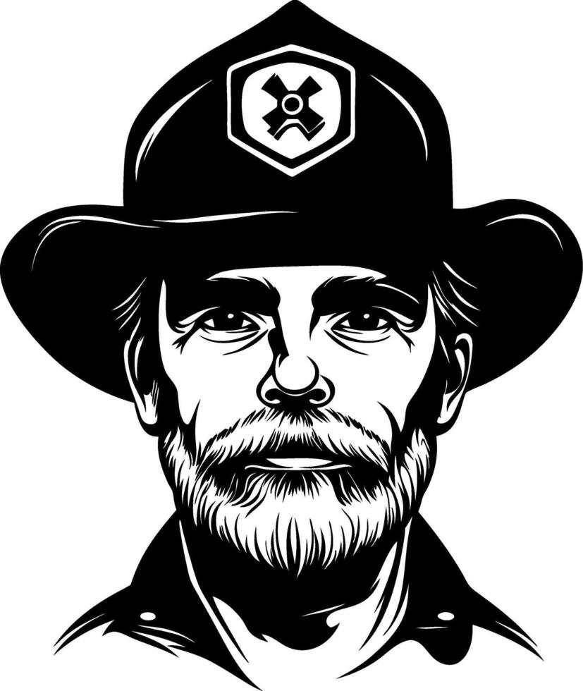 Detailed Vintage Firefighter Portrait Illustration in Black and White for Tattoo and Graphic Design vector