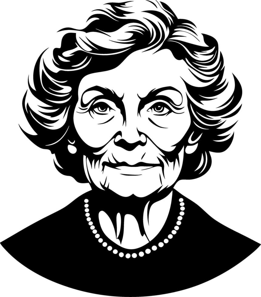 Elegant Elderly Woman Portrait in Black and White Detail for Tattoo Design or Coloring Book vector