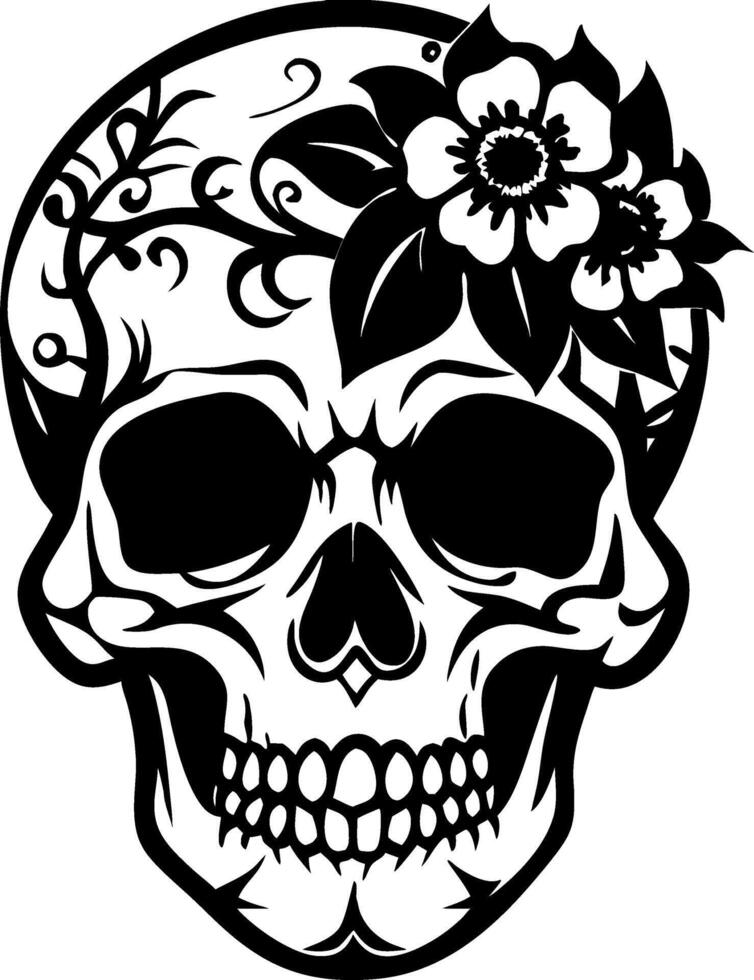 Intricate Skull Design with Floral Elements Ideal for Tattoo Art and Graphic Applications vector