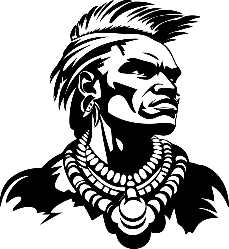 Bold Tribal Warrior Portrait with Elaborate Necklaces for Tattoo Design and Art Projects vector
