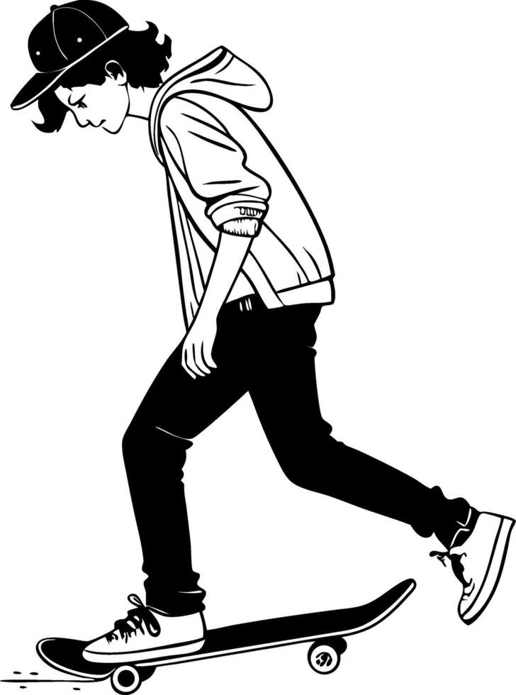Skateboarder in Motion Stylish Young Adult Skating Illustration for Apparel Design vector