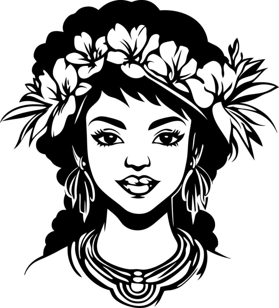 Hawaiian Cultural Portrait of a Woman with Flower Crown and Traditional Jewelry vector