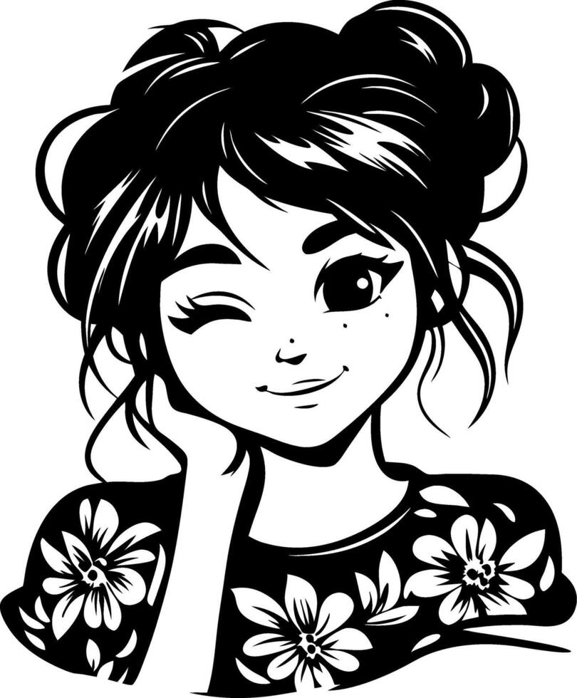 Cheerful Girl Winking with Floral Shirt Illustration for Fun Designs and Creative Projects vector