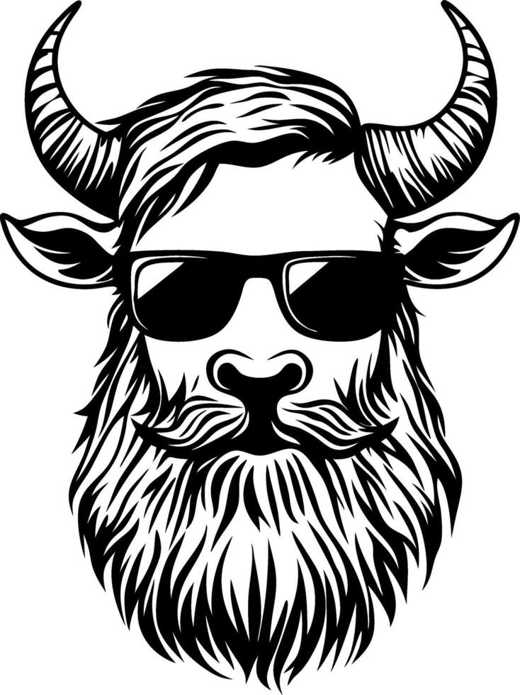 Stylish Bull Head with Sunglasses and Beard for Tattoo Design and Graphic Art vector