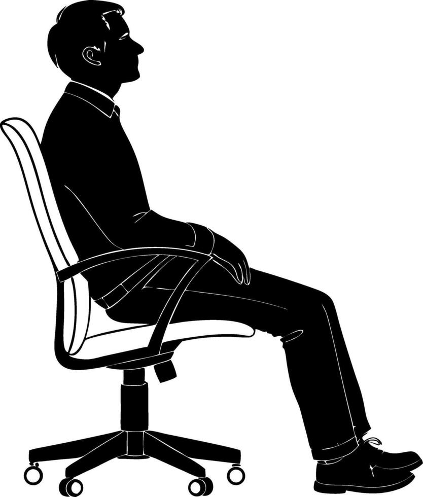 Silhouette of a Man Sitting on an Office Chair in Side View for Ergonomic Design Concepts vector