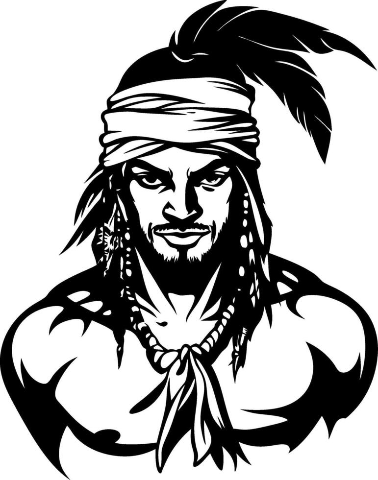 Bold Native American Warrior Portrait with Feather Headdress for Tattoo and Artwork Design vector