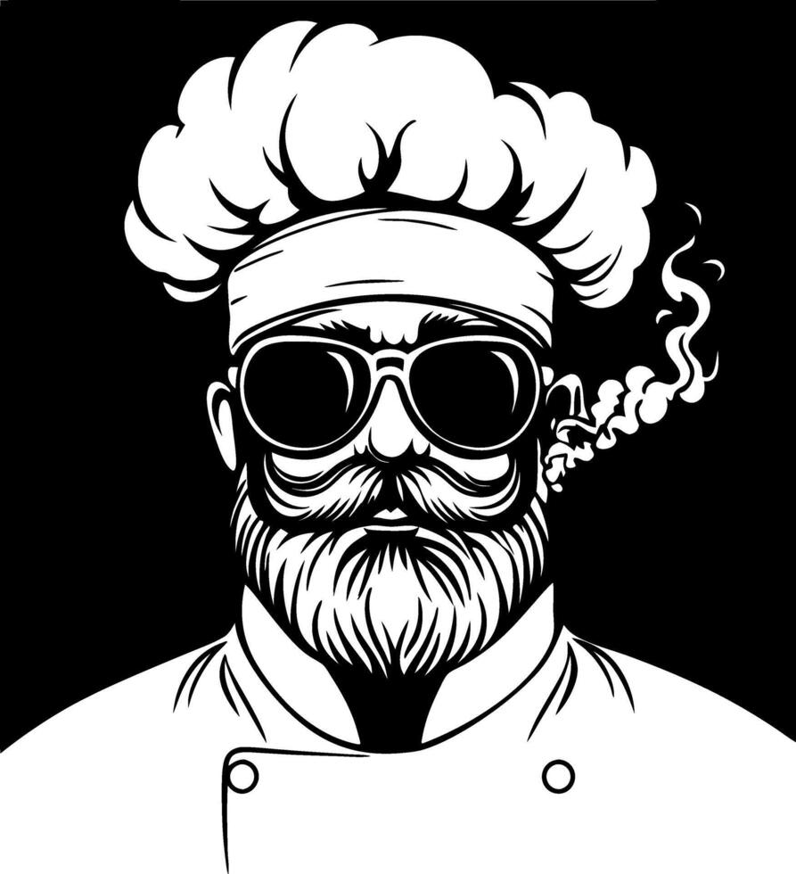 Cool Chef Character with Sunglasses and Smoking Pipe Art for Tattoo and Merch Designs vector