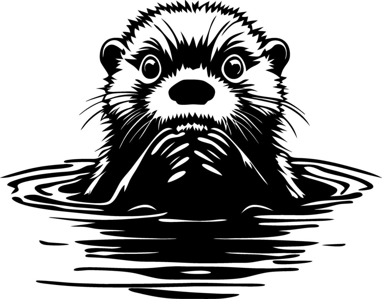 Curious Otter Peeking Out of Water Playful Animal Illustration for Tattoos and Crafts vector