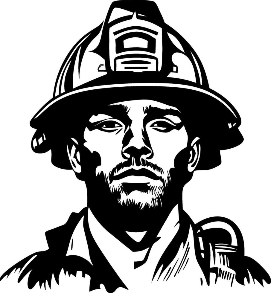 Bold Firefighter Portrait Art for Tattoo Design and Coloring Book Illustrations vector