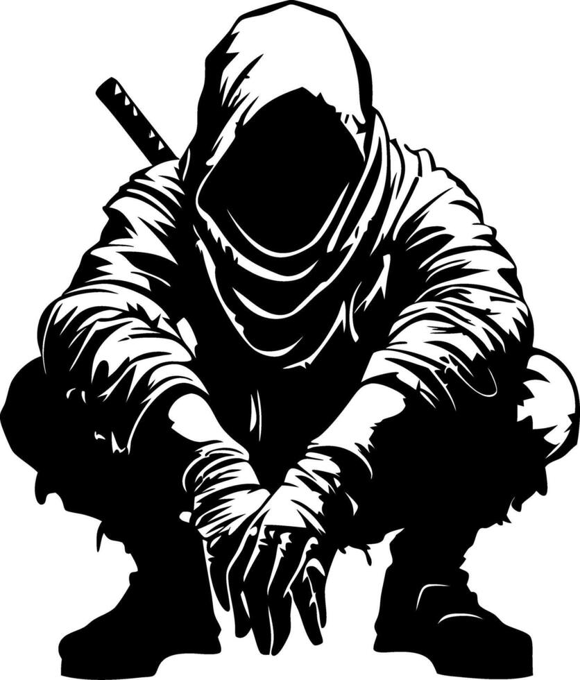 Stealthy Ninja Silhouette in Action Pose Perfect for Tattoo and Graphic Design vector