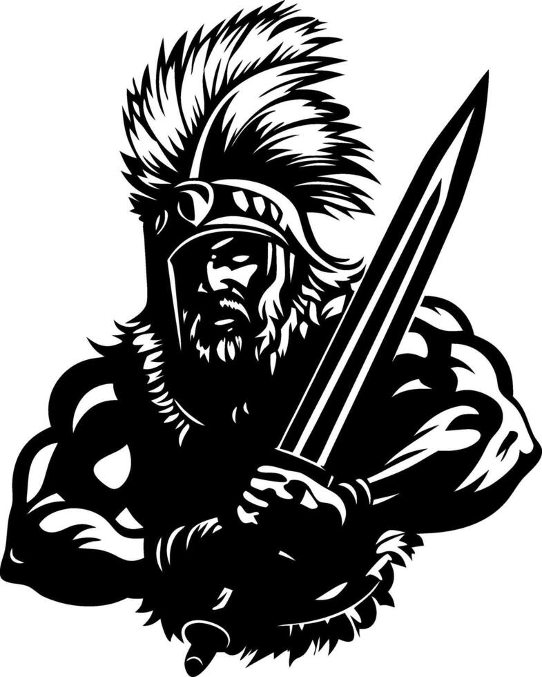 Fierce Warrior with Sword and Spiked Helmet Strong Masculine Design for Tattoos and Apparel vector