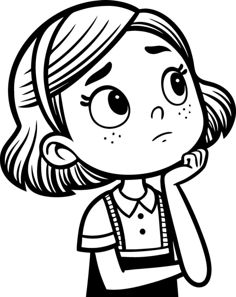 Curious Thoughtful Girl Illustration Ideal for Coloring Books and Childrens Design vector