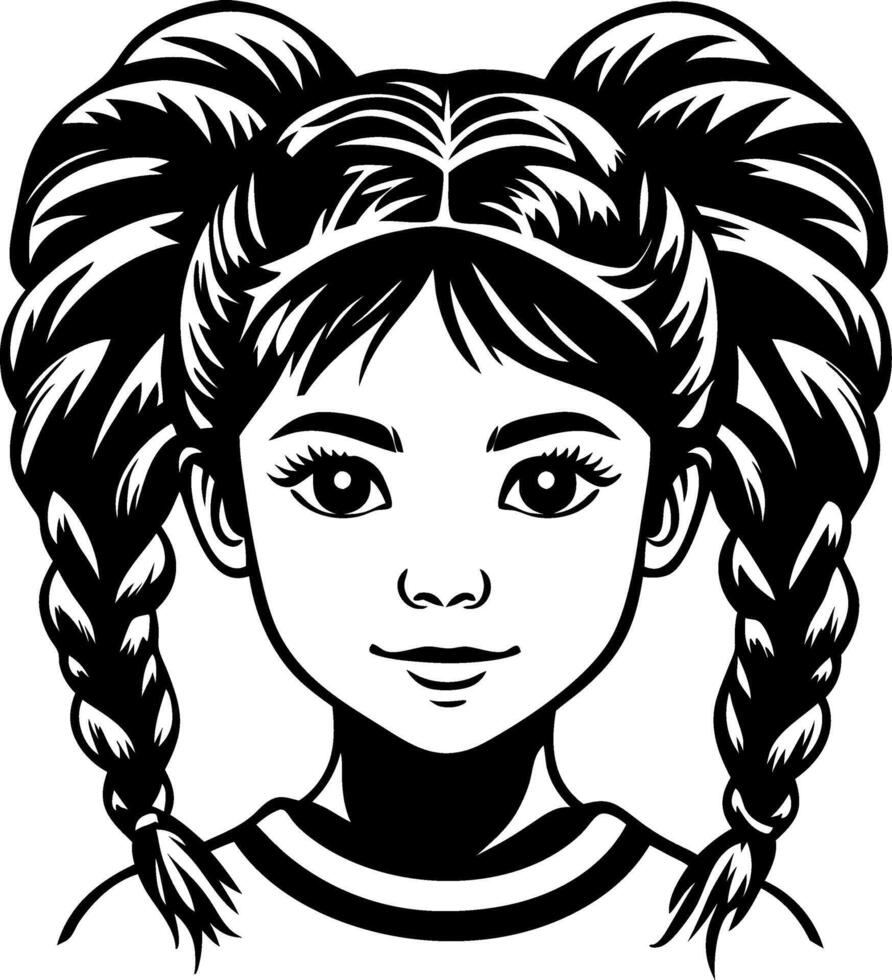 Cute Girl with Braided Pigtails Design for Coloring Books and Illustration Projects vector