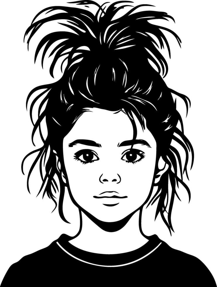 Stylized Portrait of a Young Girl with Playful Hair in High Bun for Creative Design Projects vector