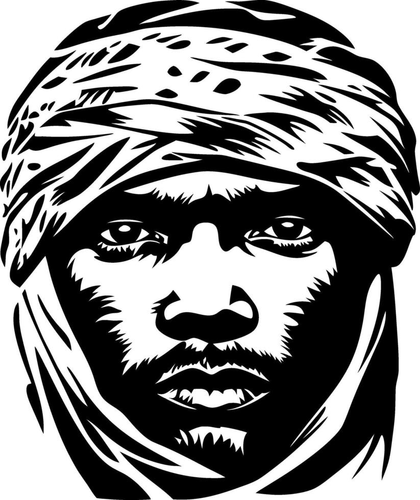 Intricate Portrait of a Man in Traditional Headscarf for Cultural Art and Tattoo Design vector