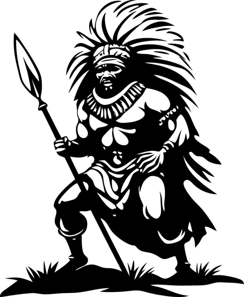 Warrior Chief with Spear and Feathered Headdress Dynamic Tribal Illustration for Art Projects vector
